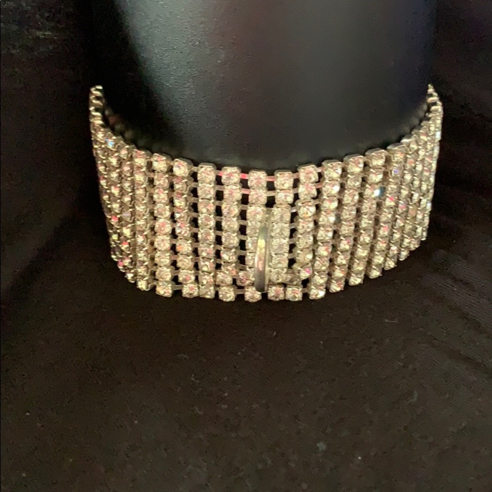 Rhinestone Choker with Loop - 70s Disco Days